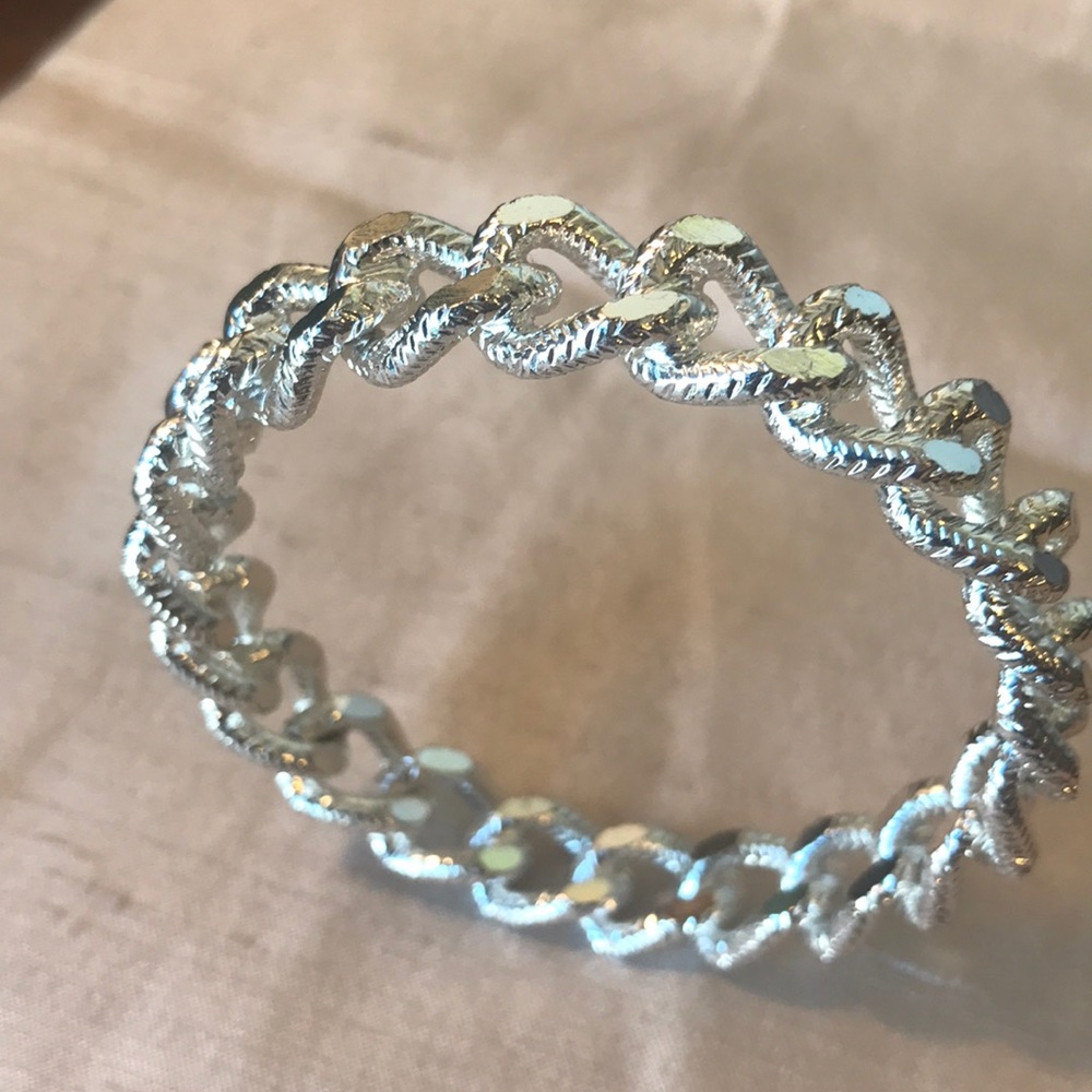Silver Large Chain Link Solid Bangle Bracelet - image 1
